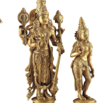 Brass Lord Vishnu with Bhudevi & Sridevi | 13" x 5.8" x 3.9" (33 x 14.7 x 9.9 cm) | 6.9 kg Sacred Art | Divine Trinity Murti